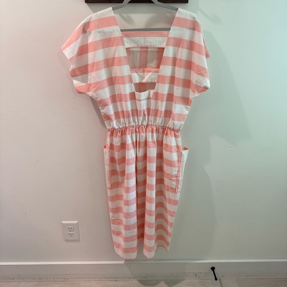 Vintage 60s/70s HHR Pink White Candy Stripe Short Sleeve Midi Dress Size 16 - Picture 4 of 6